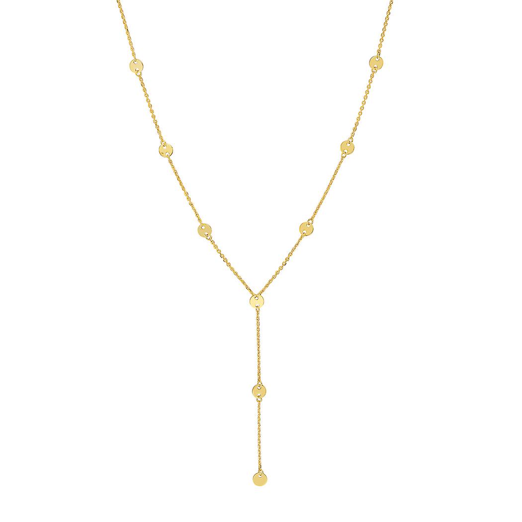 Colar Lariat Ajustável em Ouro Amarelo 14k com Pingente de Disco de 4mm e 45cm (18 polegadas) - 2,8 Gramas