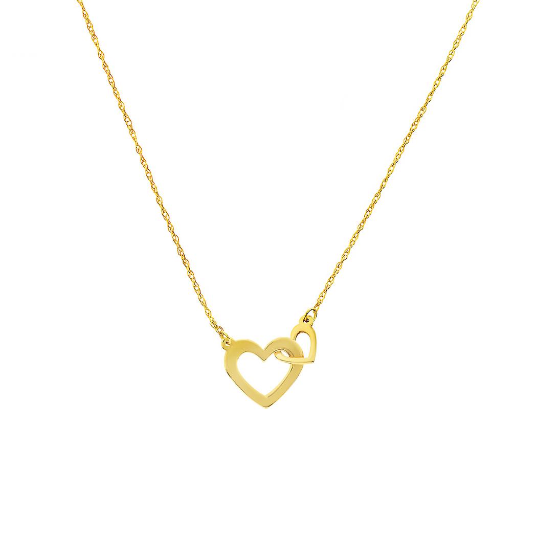 Colar ajustável com pingente de corações entrelaçados em ouro amarelo 14k, 45 cm (18 polegadas), para mulheres.