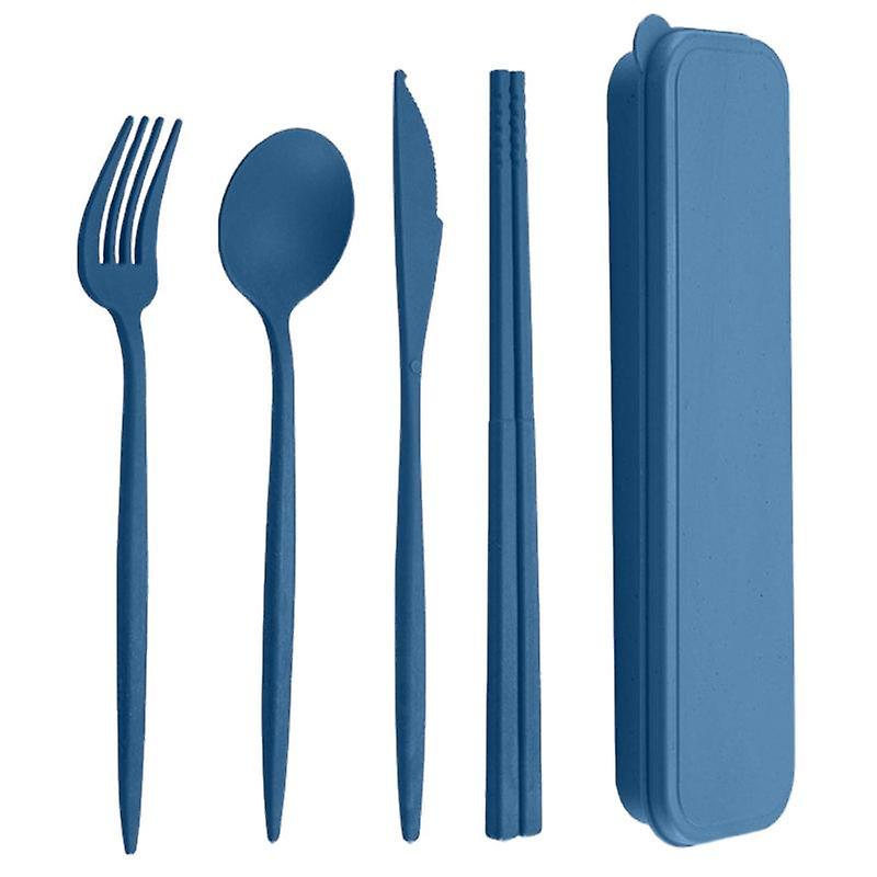 4Pcs/Set Reusable Portable Plastic Cutlery Set with Storage Box Students Spoon Fork Cutter Chopstick