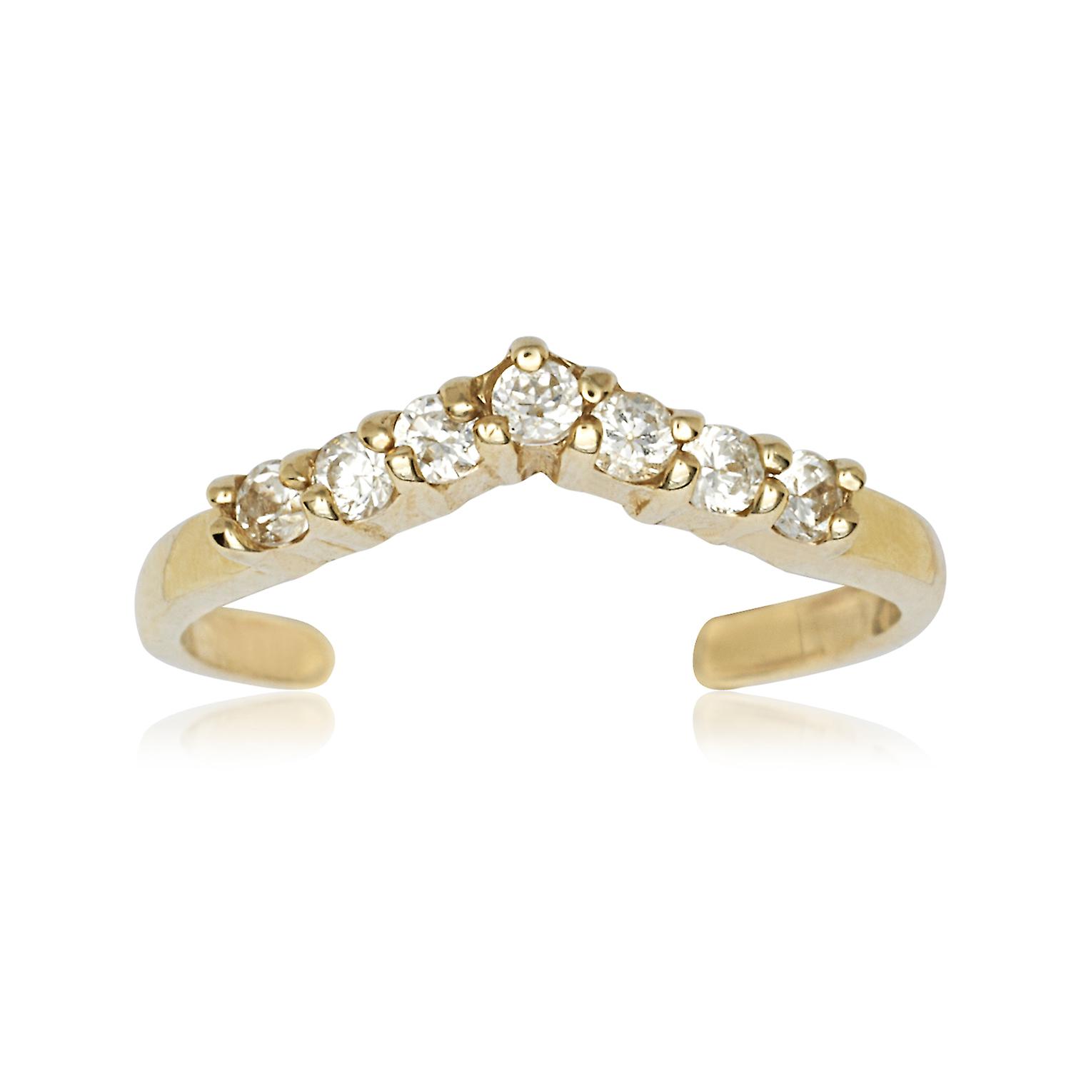 14k Yellow Gold Cubic Zirconia Adjustable V Shape Body Jewelry toe ring-toe ring for Women