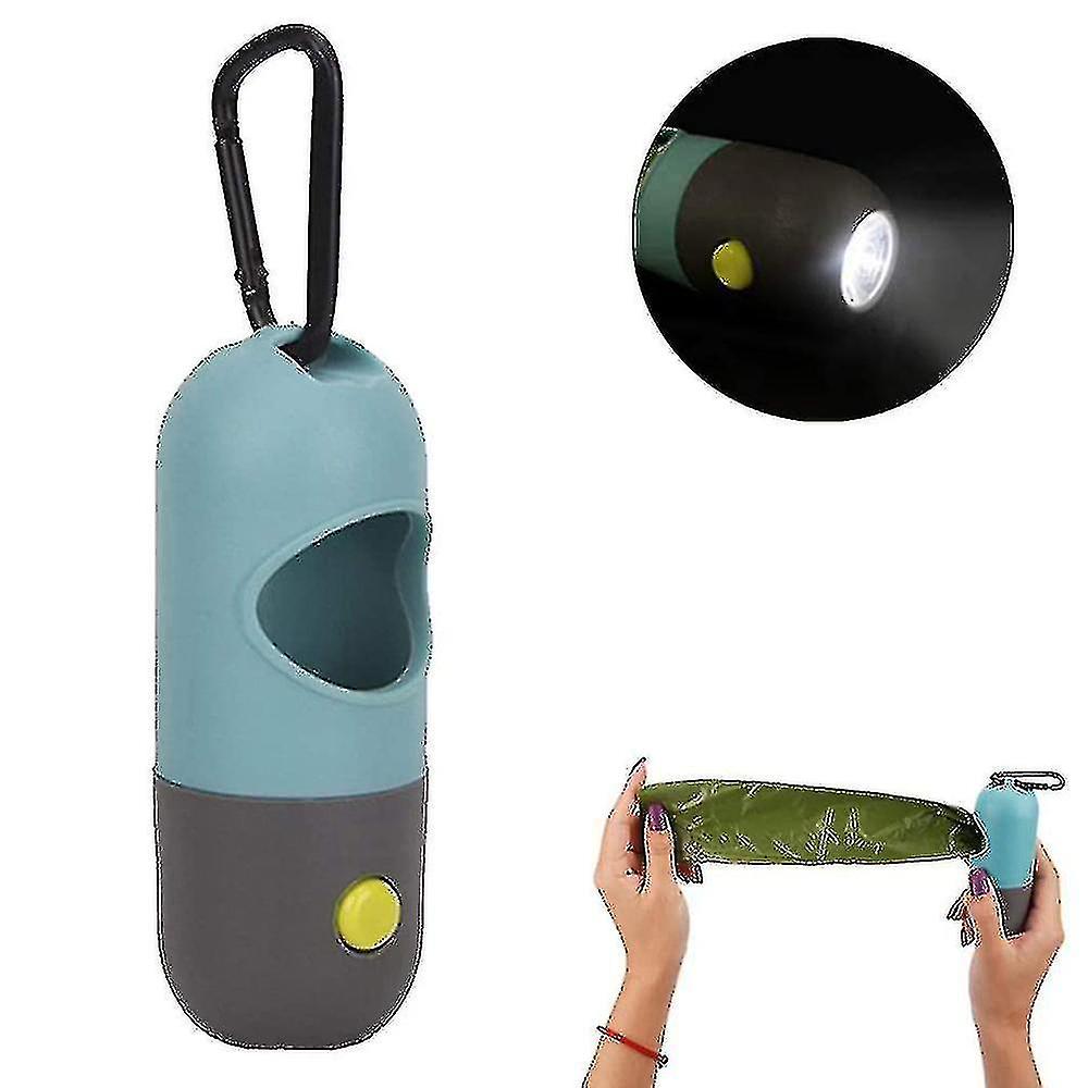 Dog Poop Bag Dispenser With Built-in Led Flashlight And Metal Clip For Leash, Pet Waste