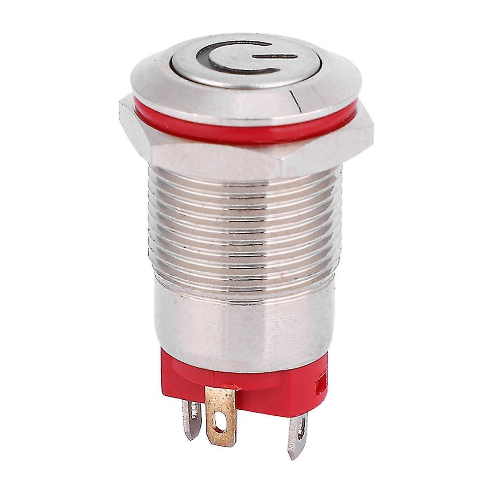 Waterproof 4 Pin 12mm Metal Button Switch with Power LED, Self-Lock, Red 3-9V