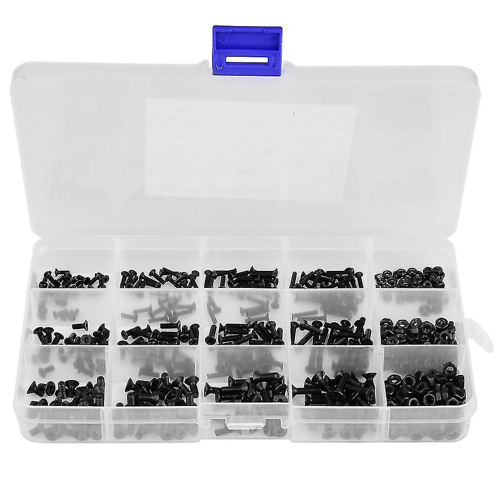 480pcs/set, black carbon steel, hex socket, countersunk screw nuts kit, M2 M2.5 M3