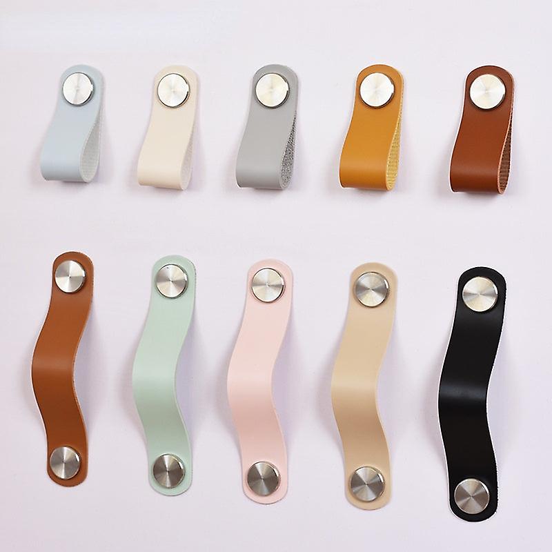 32 Colors Artificial Leather Nordic Kitchen Handles Door Pulls Gold Wardrobe Cupboard Drawer