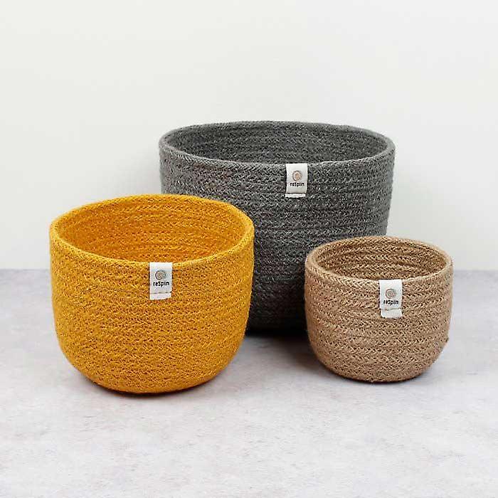 Tall Jute Mini Bowls Set Of Three - Beach