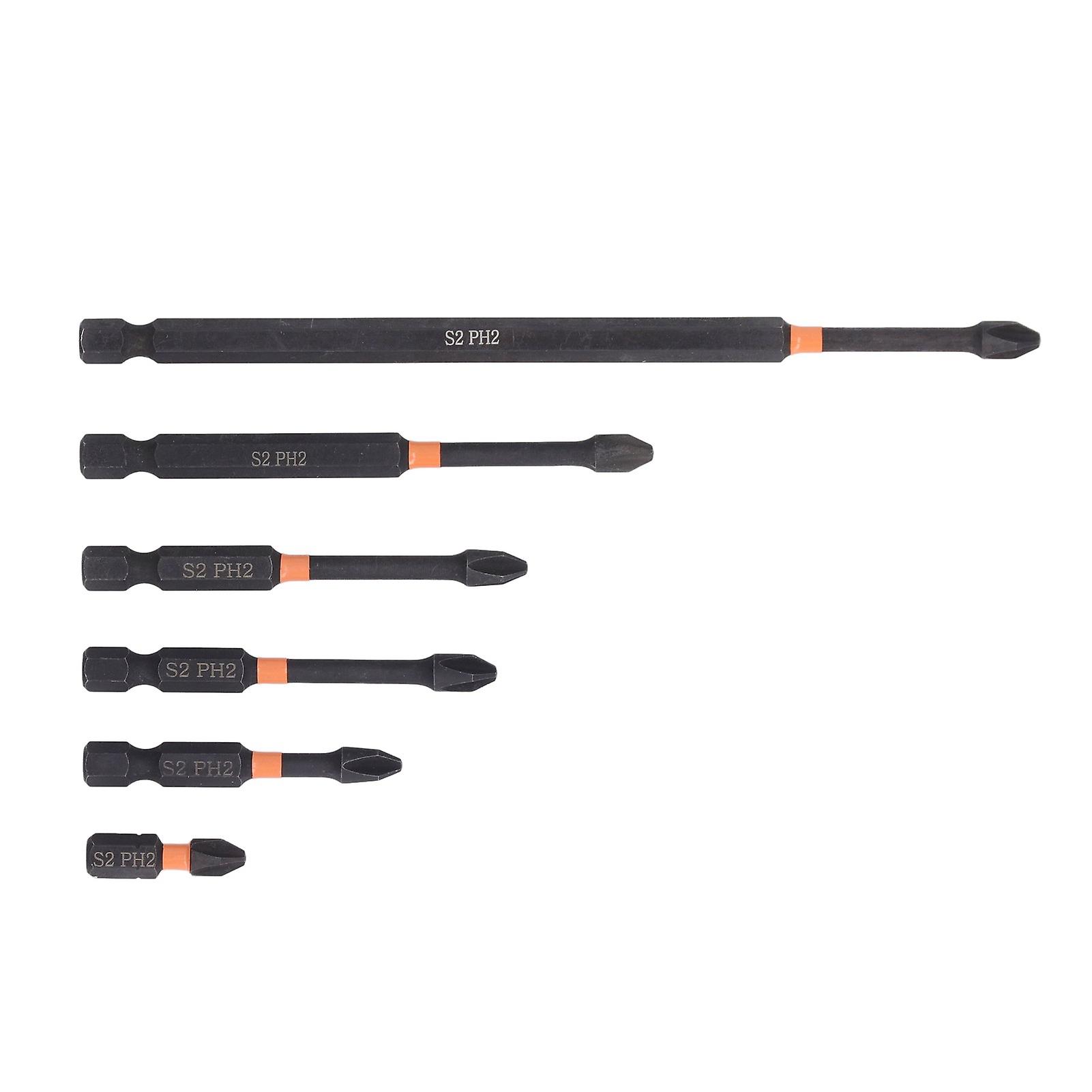 Qukaim Magnetic Screwdriver Bit Set 6Pcs Magnetic Screwdriver Bit Set, S2 Alloy Steel PH2 Cross Bits with 1/4 Hex Shank for Electric Drill,