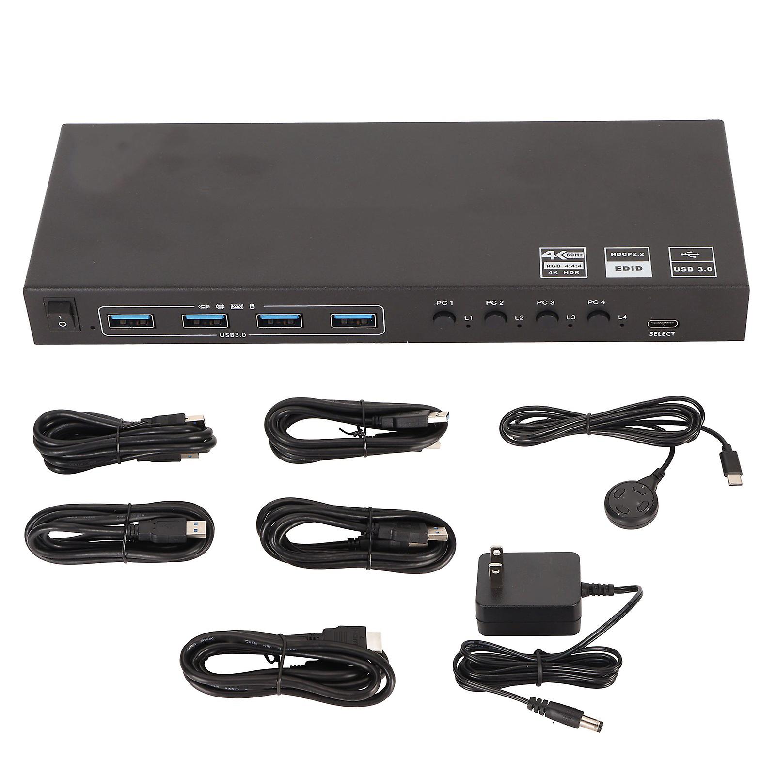 USB KVM Switch 8 Ports 4 USB 3.0 4K 60Hz HDCP 2.2 Keyboard Mouse Switcher for 4 PCs