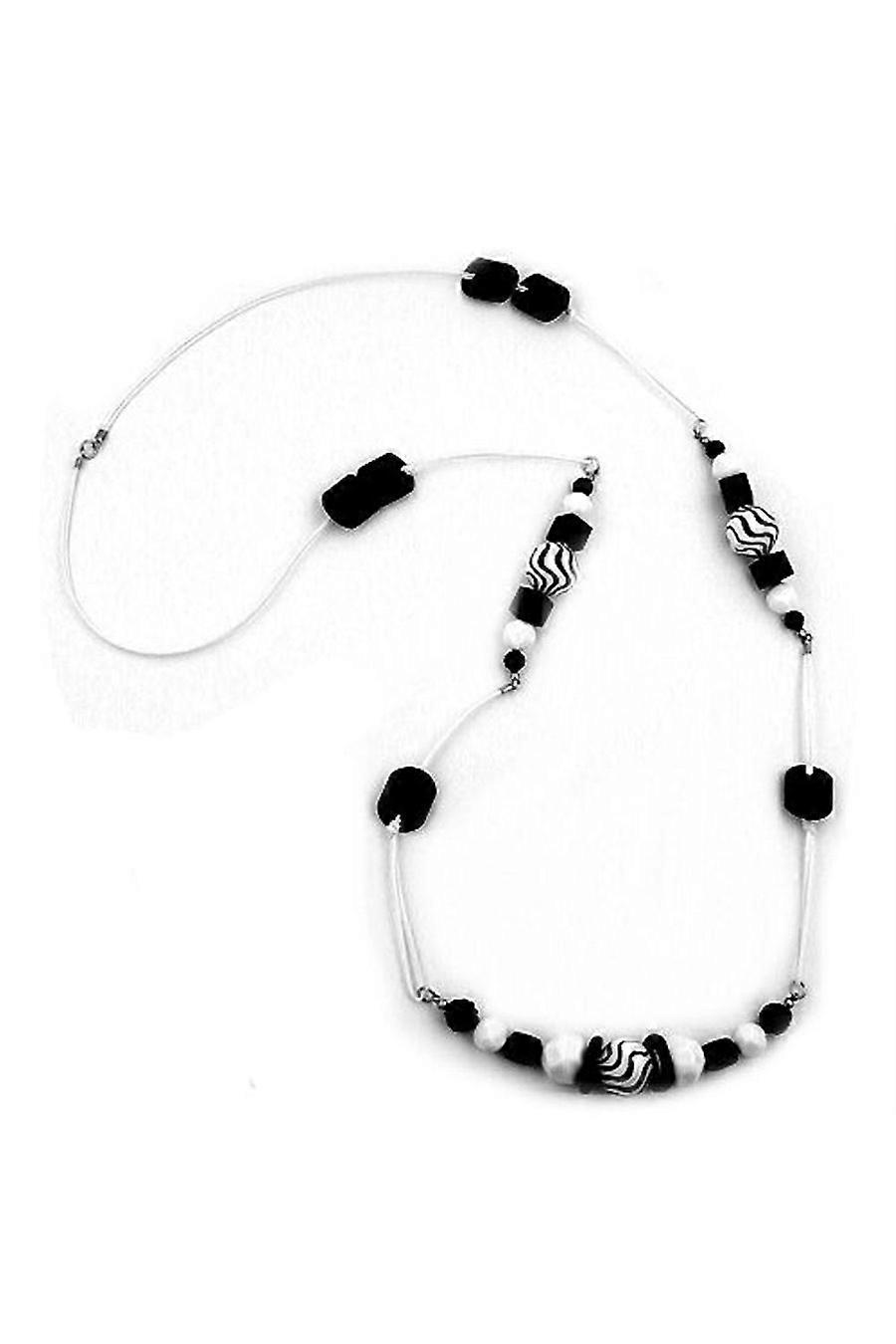 Necklace Black-white White Cord 100cm - Gl02458