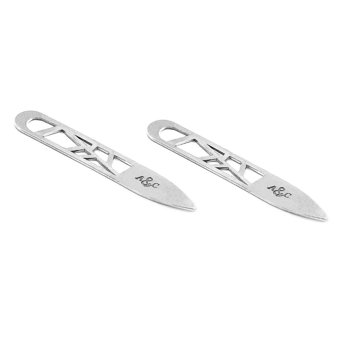 ANCHOR & CREW Arugam Stencil Silver Collar Stay Pair
