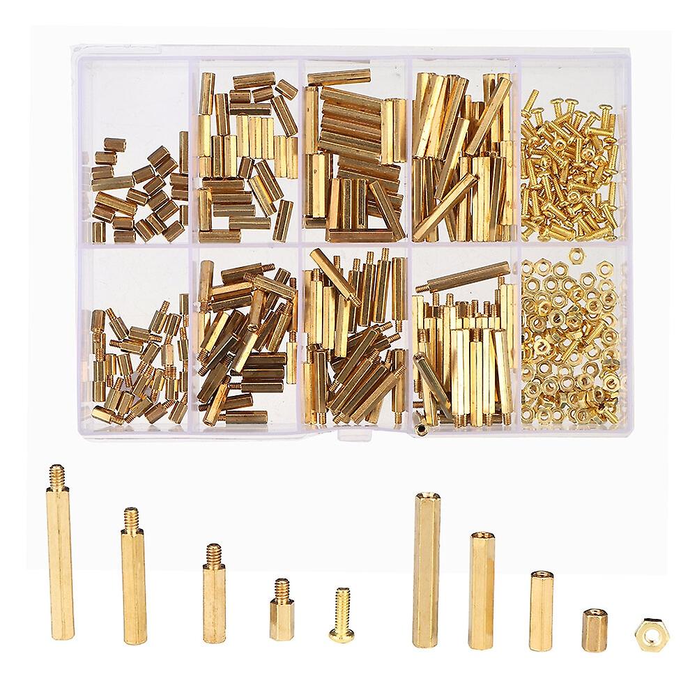 280Pcs M2.5 Hex Nut Assortment Kit Head Brass Spacing Doublepass Screw Threaded Pillar PCB Computer
