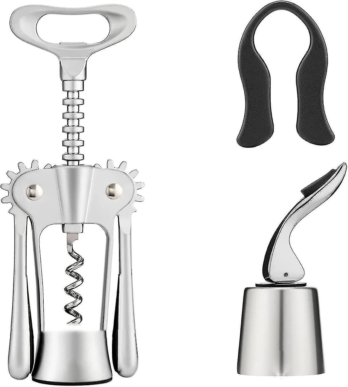 Wine Opener Set Wing Corkscrew with Wine Foil Knife and Wine Stopper for Kitchen Restaurant Castle a