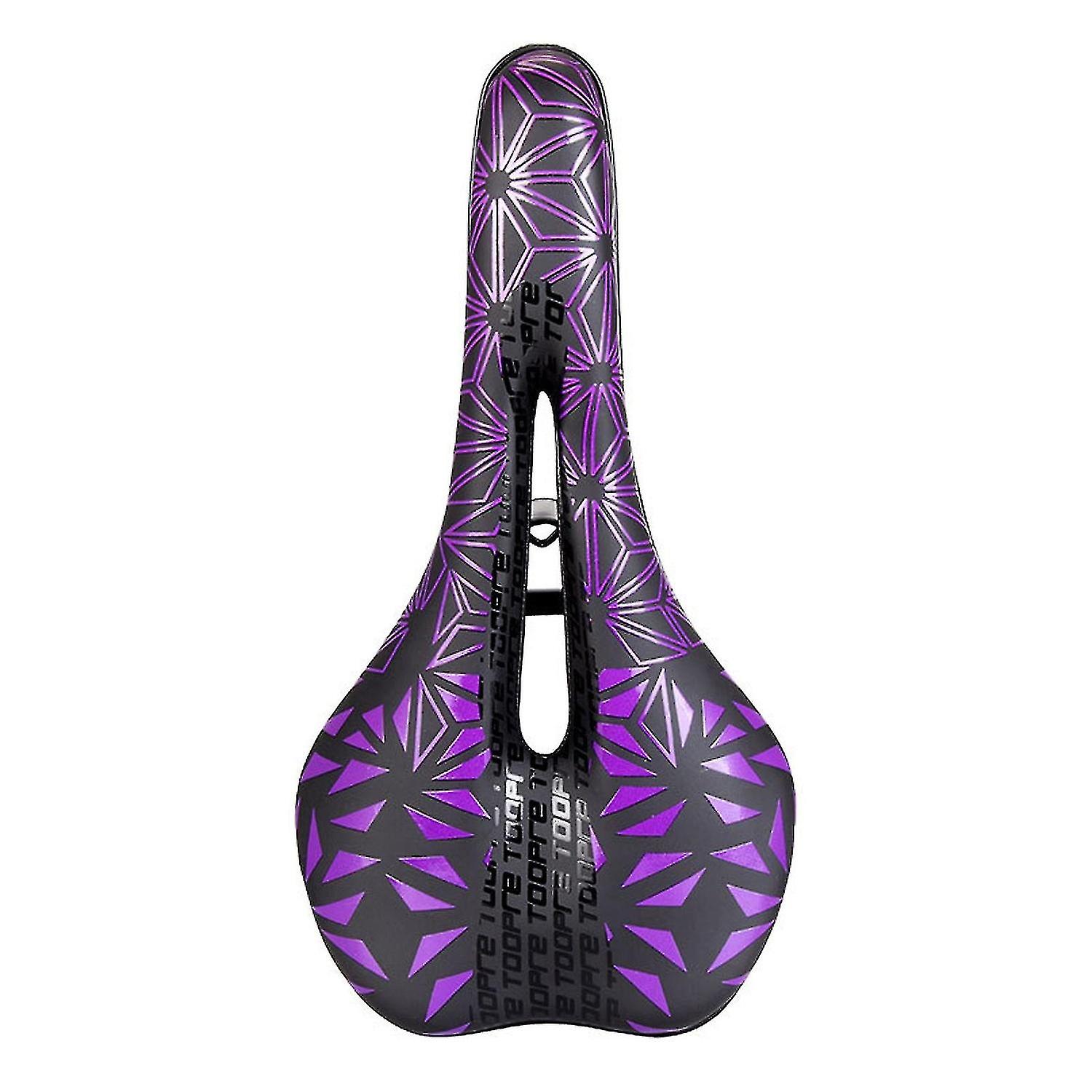 Hollow Bicycle Saddle Good Filling Shockproof Geometric Pattern Bike Seat For Mtb(Purple)