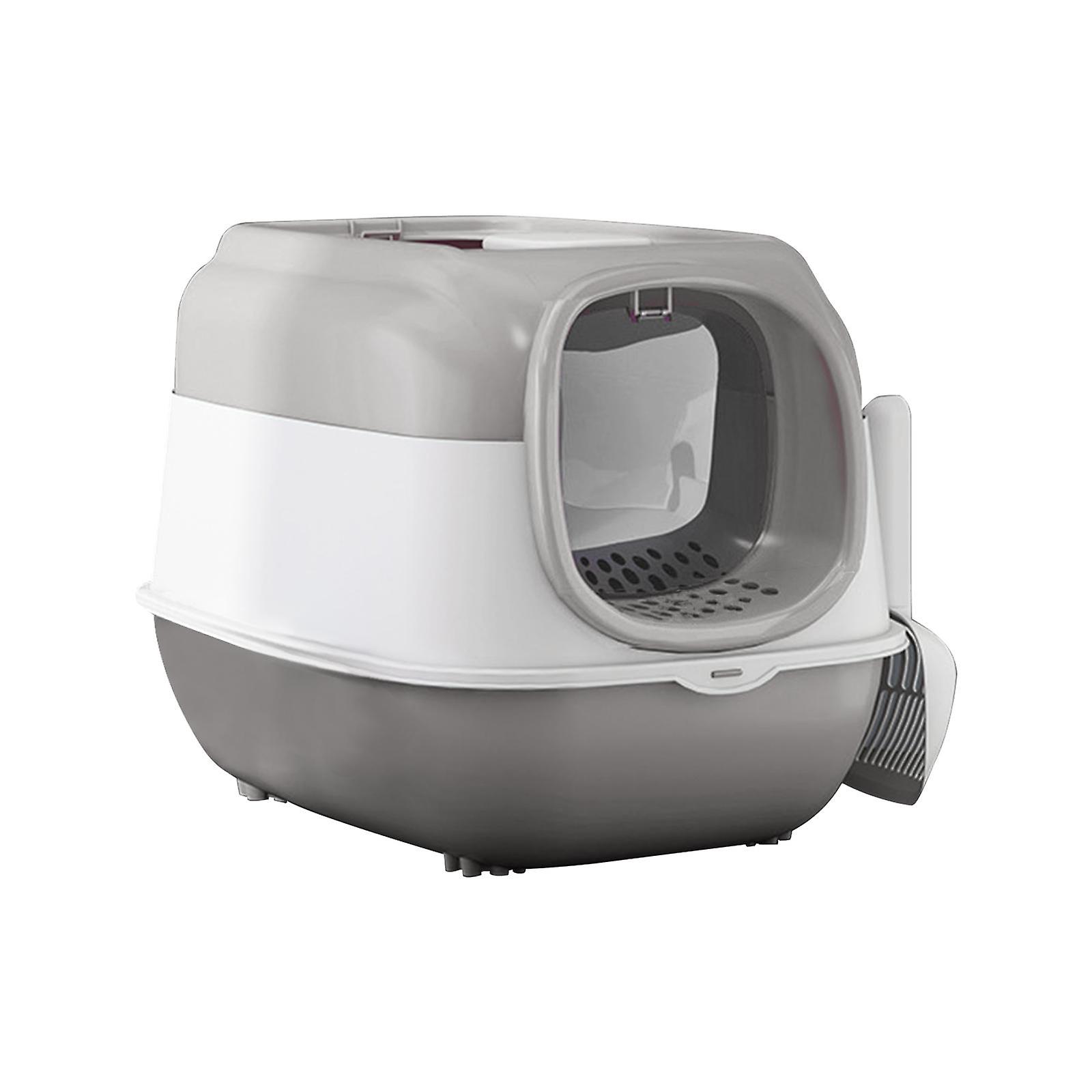 Hooded Cat Litter Box with Lid Sturdy Portable Large Pet Litter Box with Lid Gray