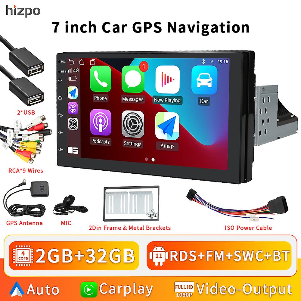 Hizpo 7 Inch 1din Universal Car Android 11 Radio Stereo Wireless Carplay Auto Gps Navigation Multimedia Player 4g Rds Dsp Bt