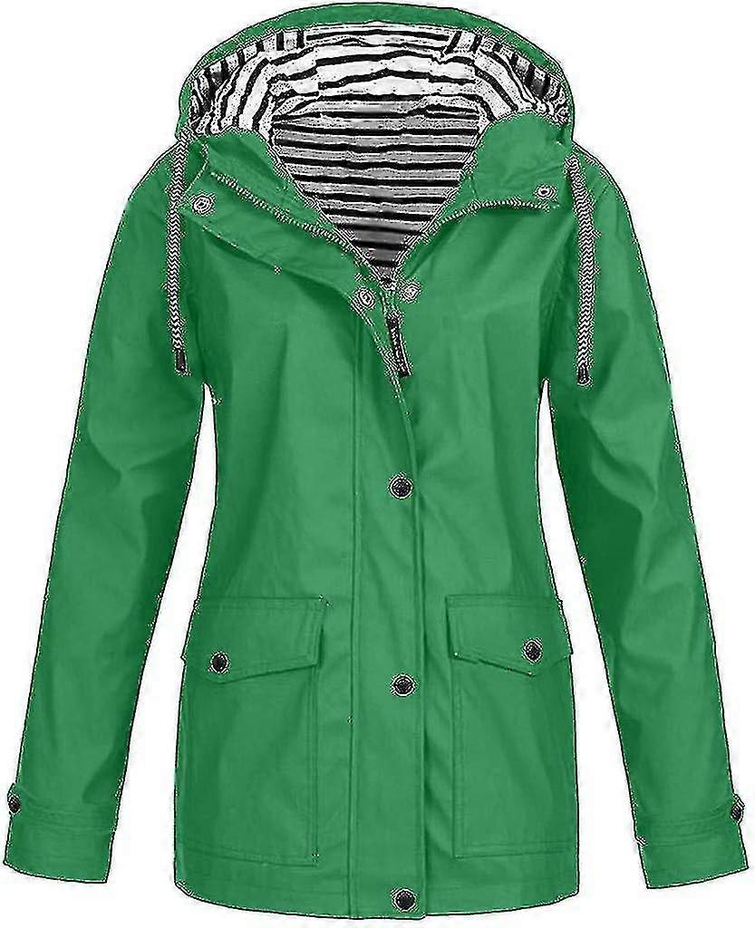 Women's Waterproof Jacket Lightweight Zipper Solid Color Long Rain Jacket With Pockets Casual Drawstring Plus Size