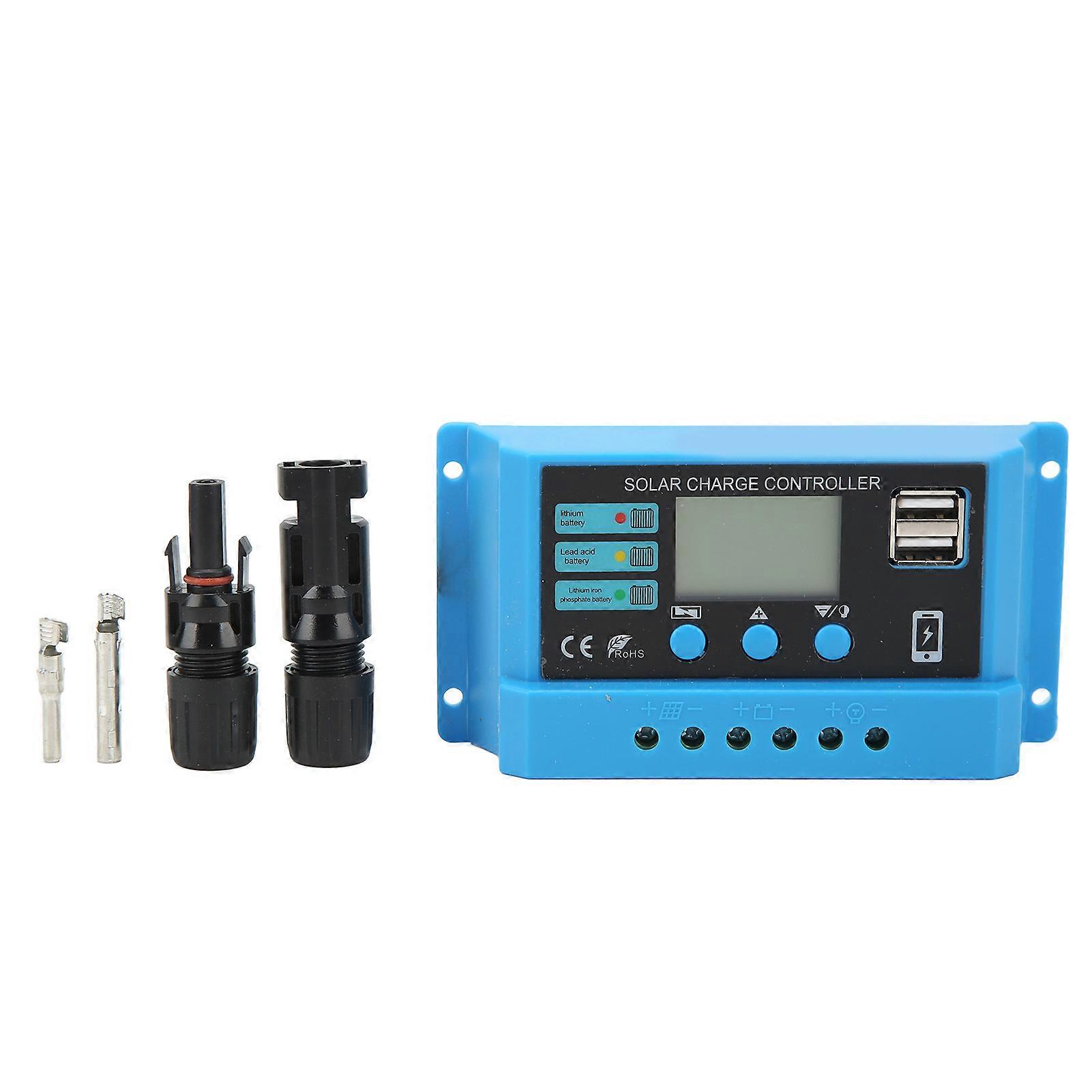 12V 24V Solarpanel-Controller LCD-Display Photovoltaik-Laderegler mit Anschlüssen Blau 30A