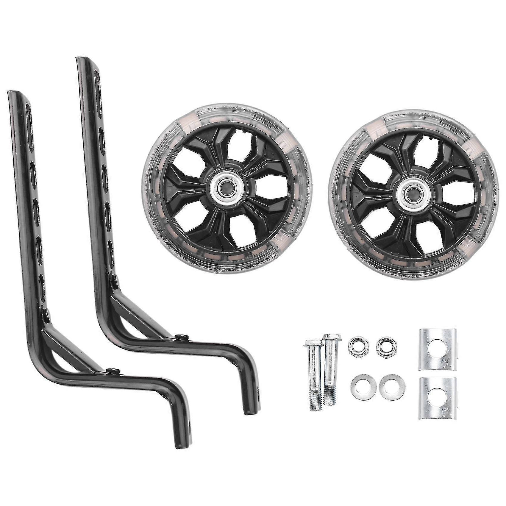 عجلات تدريب لدراجة أطفال 12 14 16 18 20 بوصة ، محمل قوس مقوى ، مثبت كتم الصوت مع فلاش (أسود)