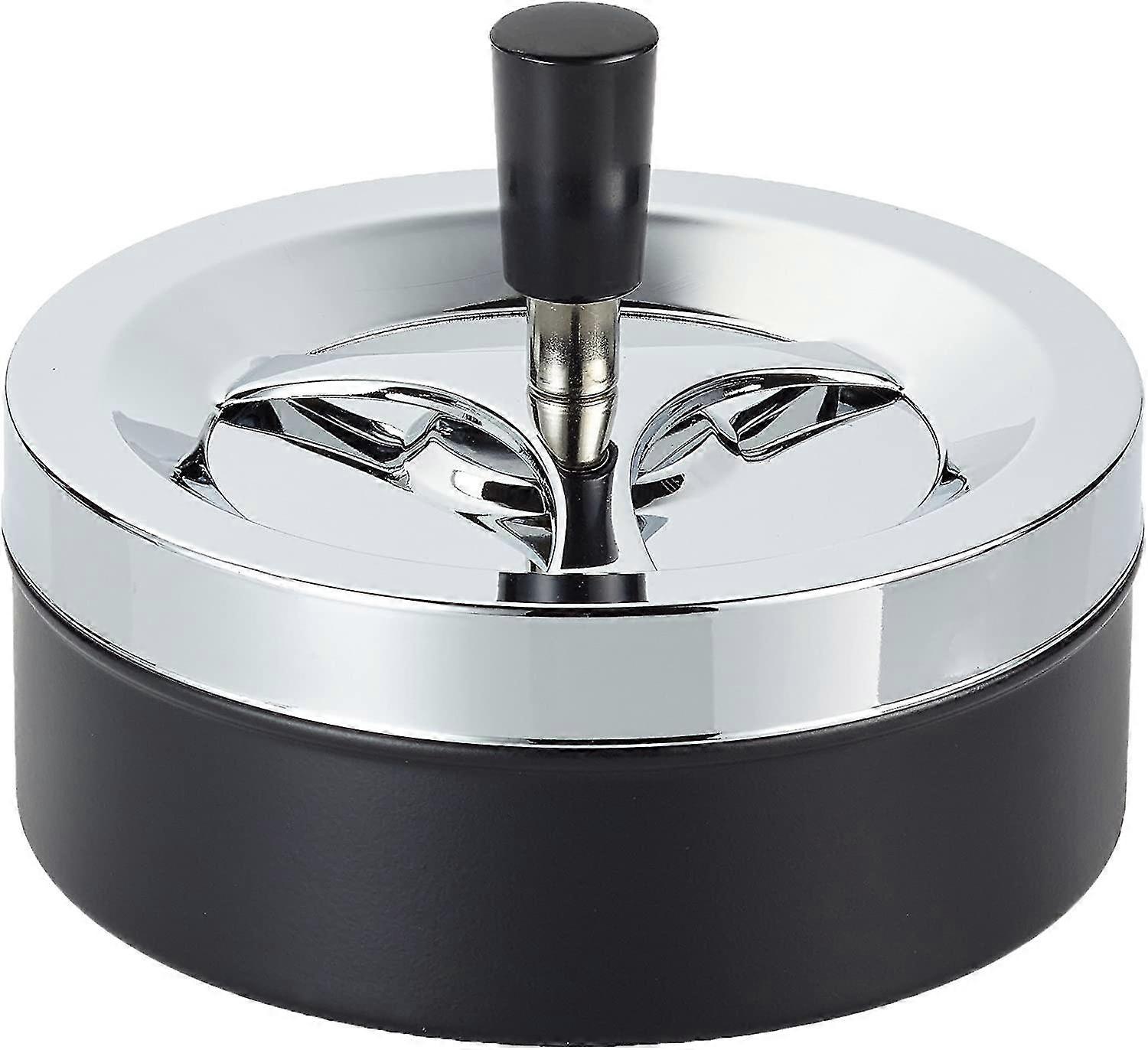 Large Ash Tray Approx. 9.5cm Diameter Metal / Chrome / Black