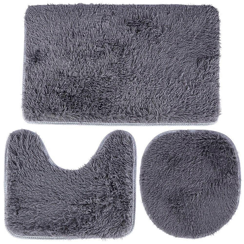 Set of 3 soft grey bath mats incl. toilet seat covers