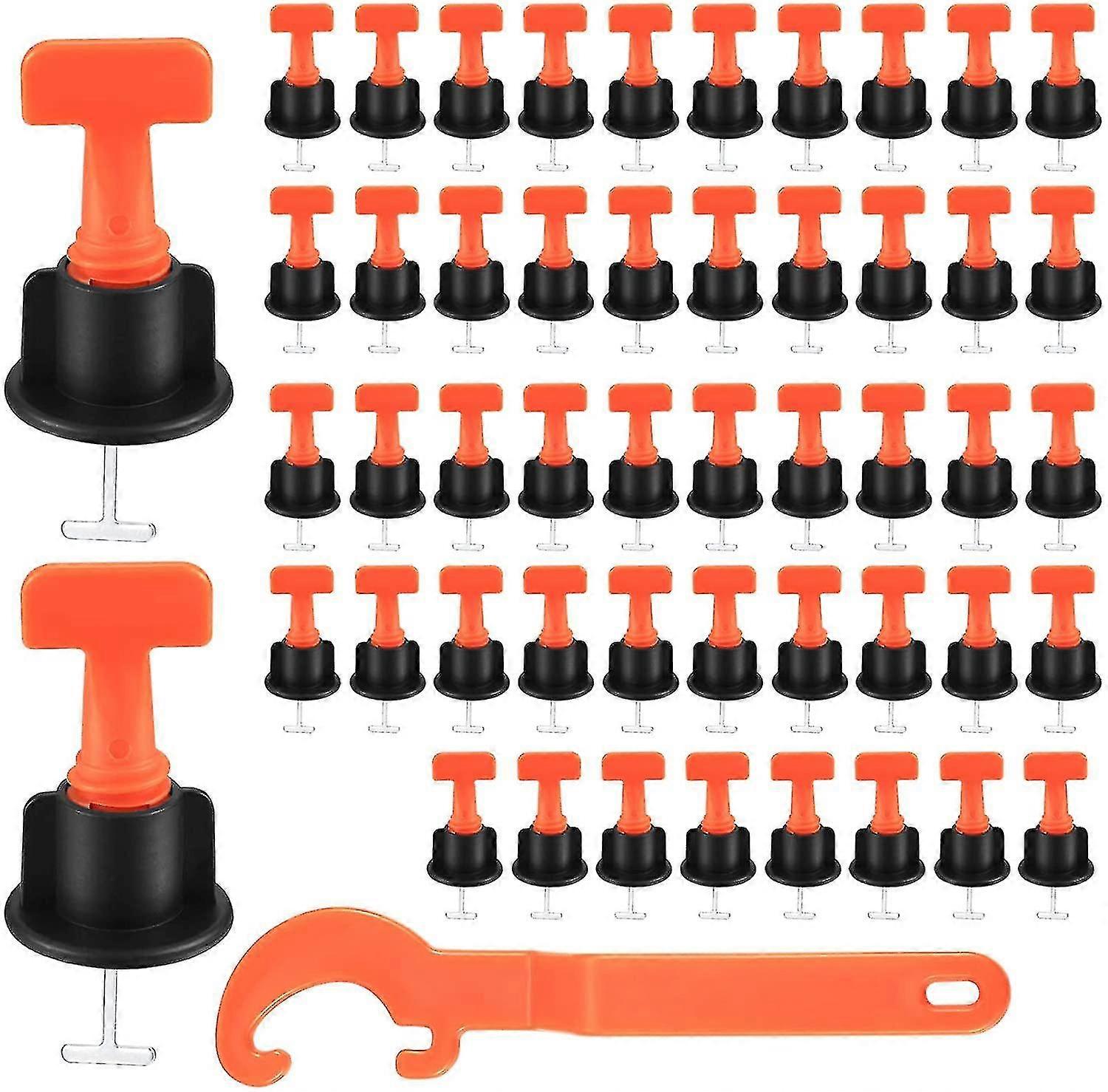 Tile Leveling System, 50 Pieces Tile Leveler, Tile Leveling System Kit For Wall And Floor Construction Tools, With Special Wrench