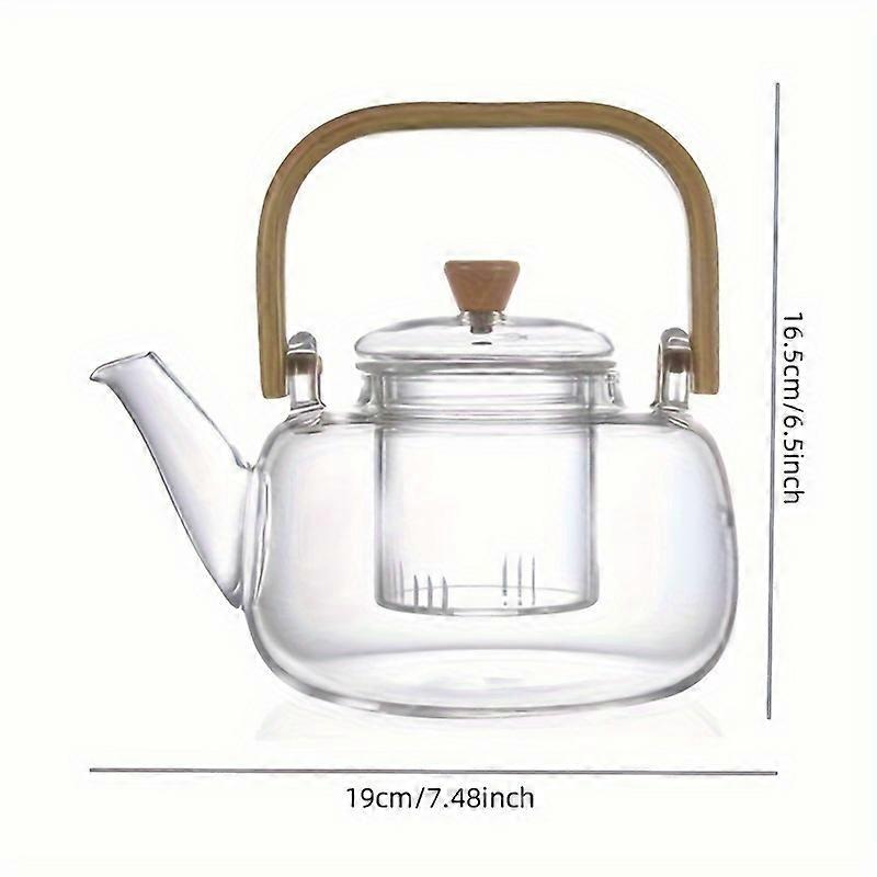 Bule de chá de flor de vidro - Resistente ao calor, cristalino, design ergonômico com alça de bambu - Ideal para uso diário em casa ou no escritório