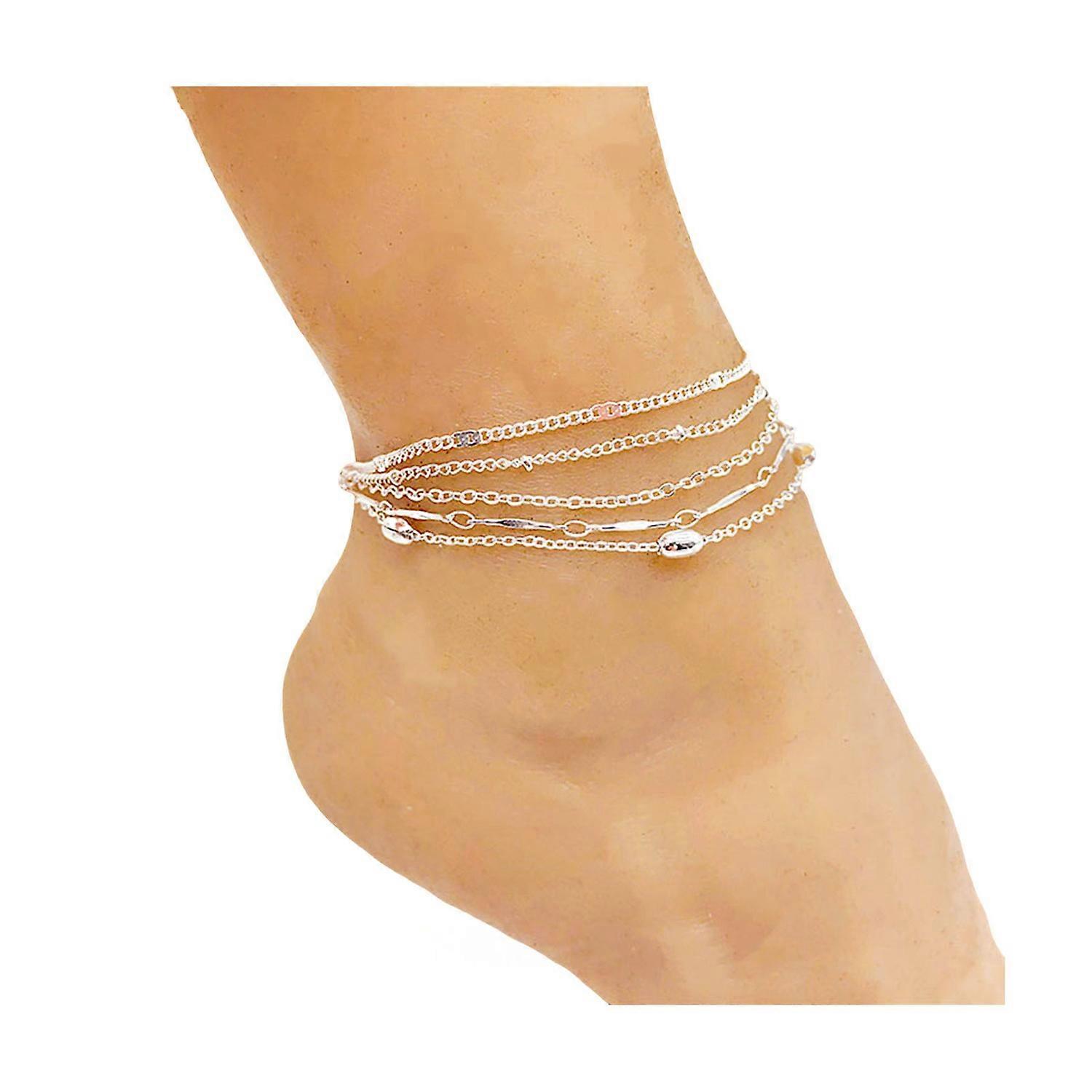 BoSaiD 5 Pcs/Set Women Anklets Stackable Layered Hollow Chain Adjustable Length Simple Style Ankle