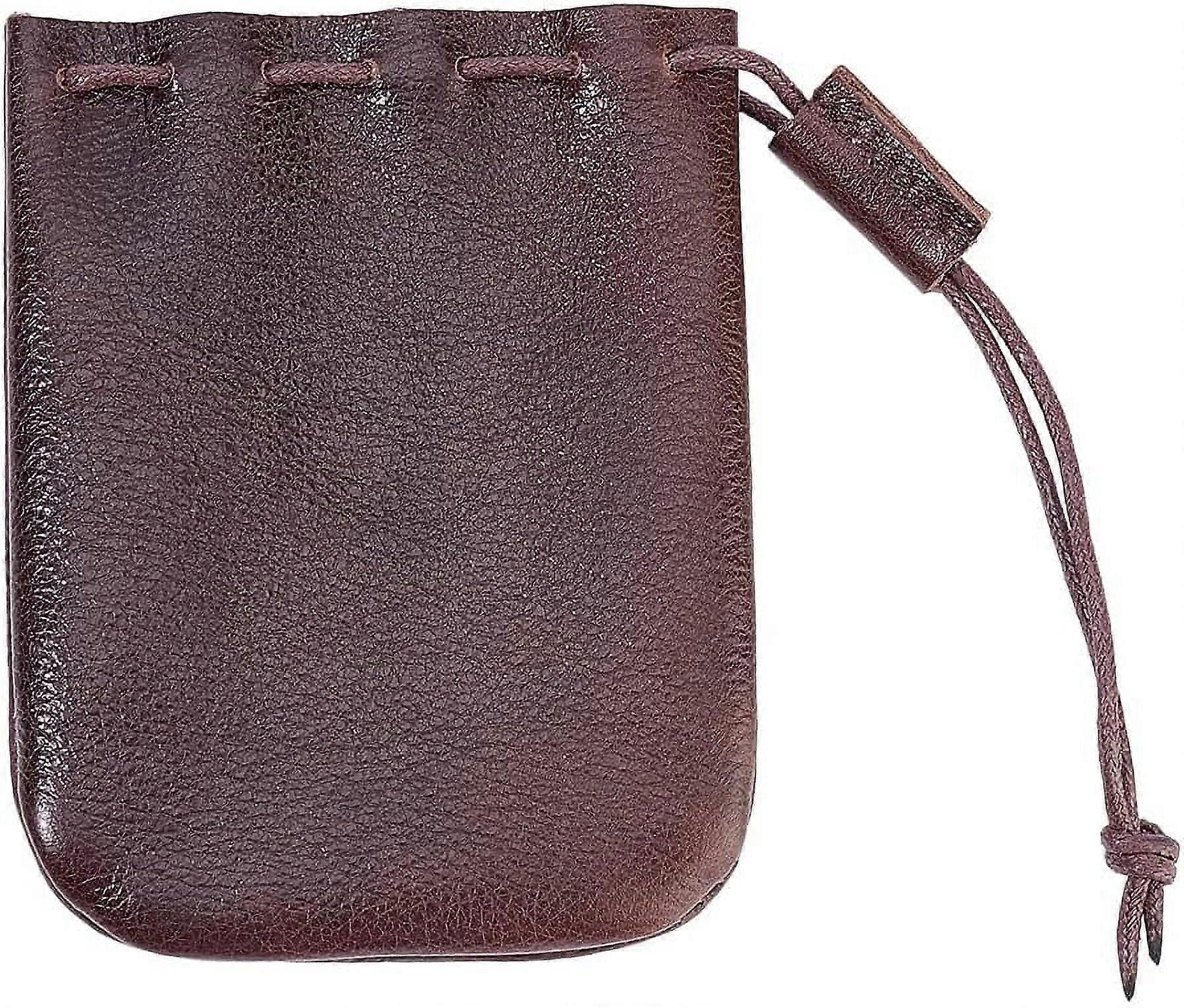 1pc Leather Drawstring Wallets Coin Leather Drawstring Pouch Small Storage Bag