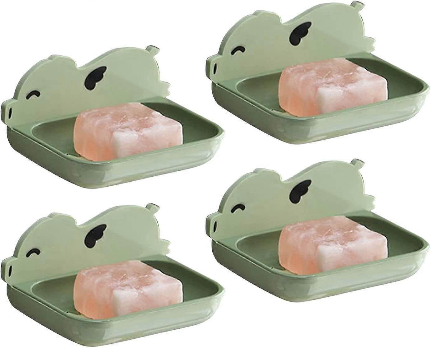 Set Of 4 Pig Shaped Soap Boxes With Suction Cup For Bathroom