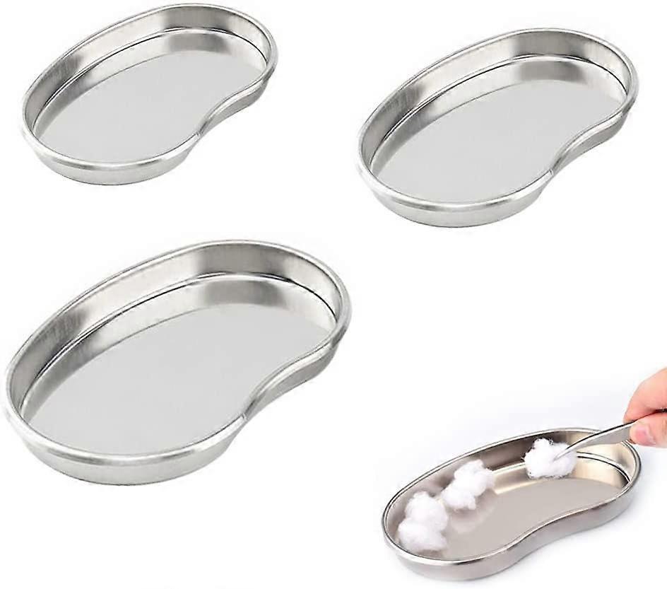 Pakke med 3 medisinske brett i rustfritt stål, laboratorieinstrumentbrett, nyrebrett, laboratorieserveringsbrett