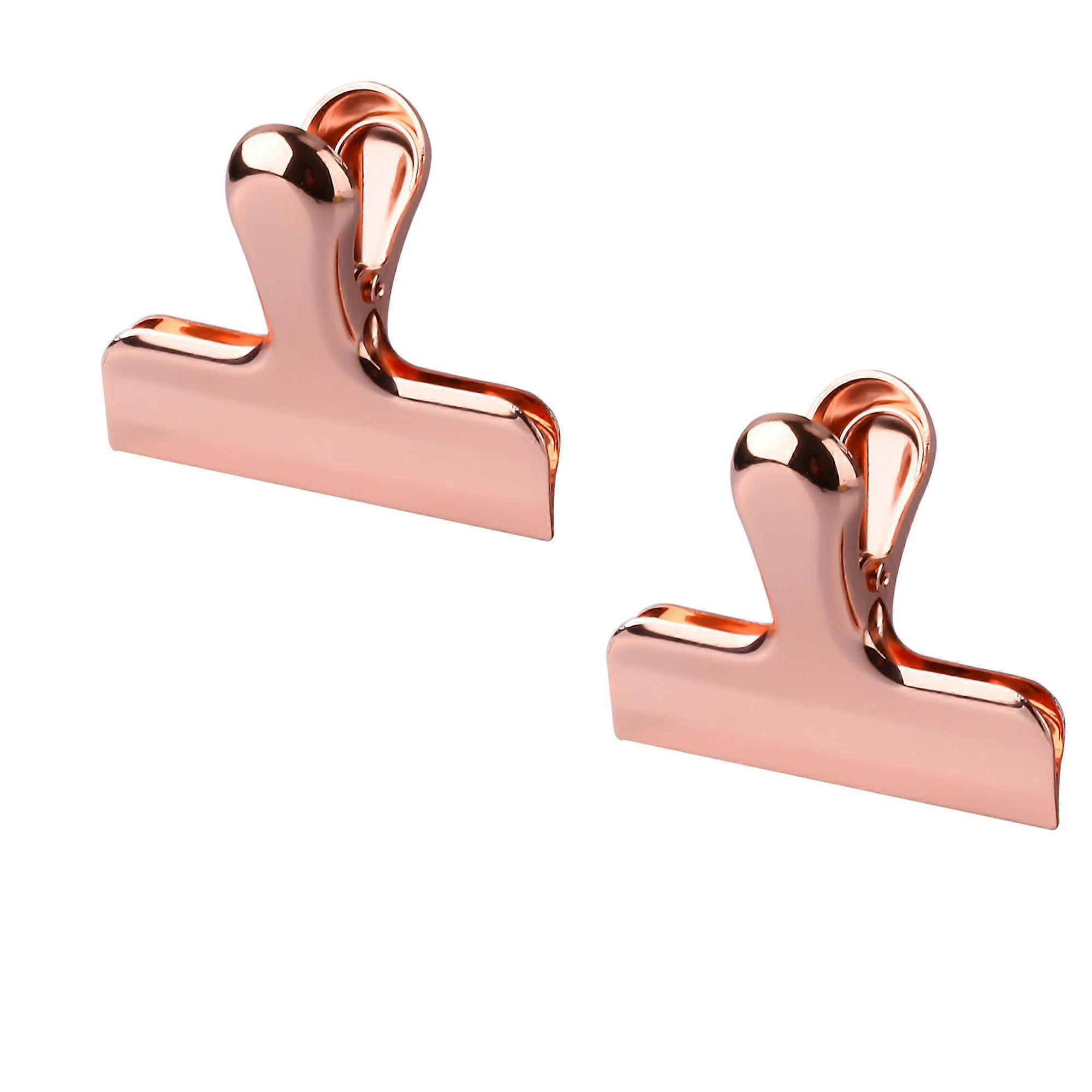 1pc/2pcs Chip Bag Clamp Golden Solid Stainless Steel Paper Clip Pretty Binder Spring Luxurious Rose Gold Sealer Home Office 3in