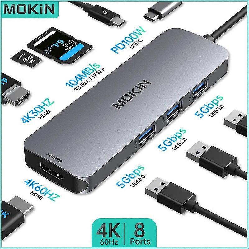 MOKiN iPad 8 in 1 Docking Station for Enhanced Productivity   USB3.0  HDMI 4K30Hz  PD 100W  SD  TF   Connect  Charge  and Sync