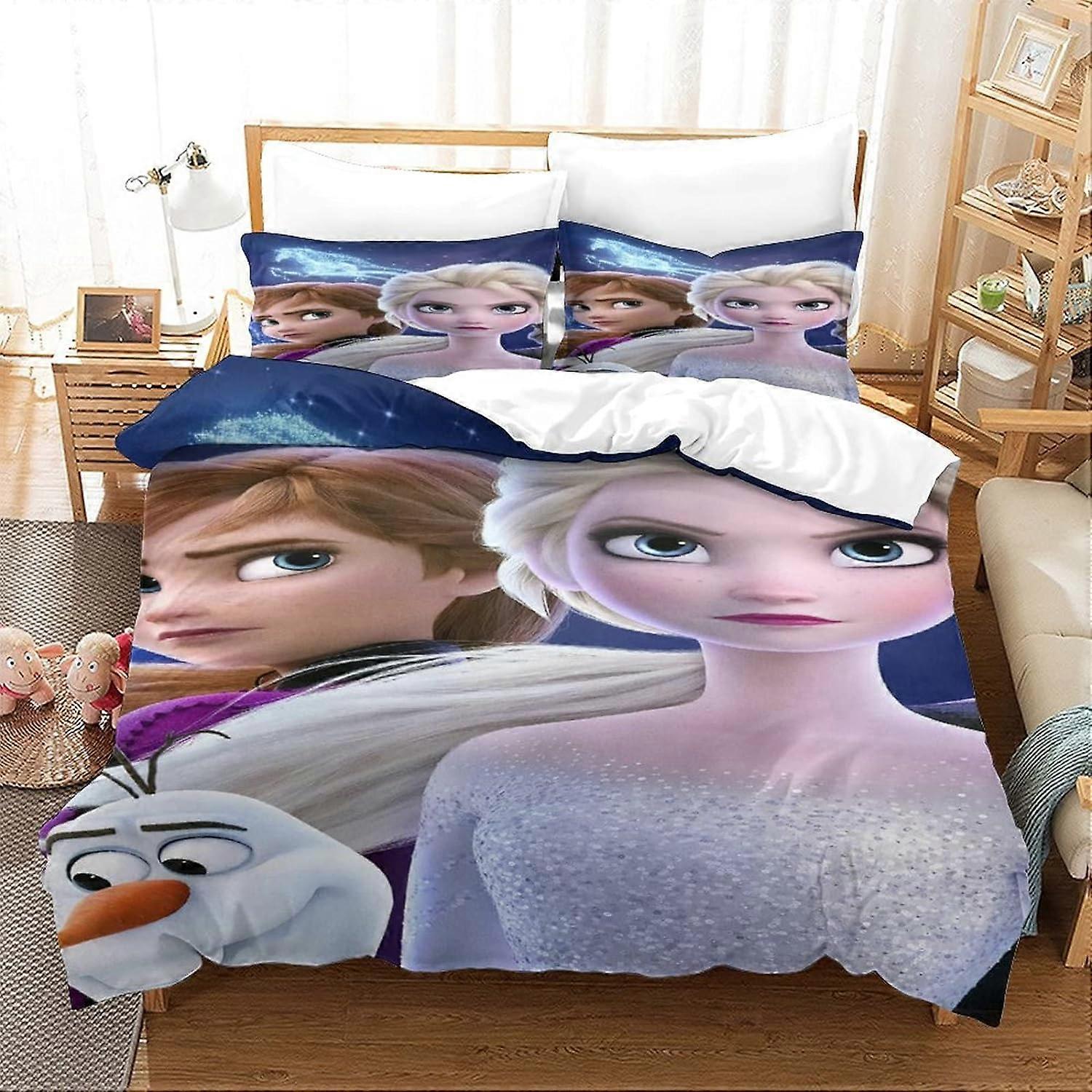 D Frozen Bedding Set Elsa Bedding Set Decorative Microfiber Duvet Cover with Pillowcases, Zipper Closure, Soft Pieces for Boy Girl Ad