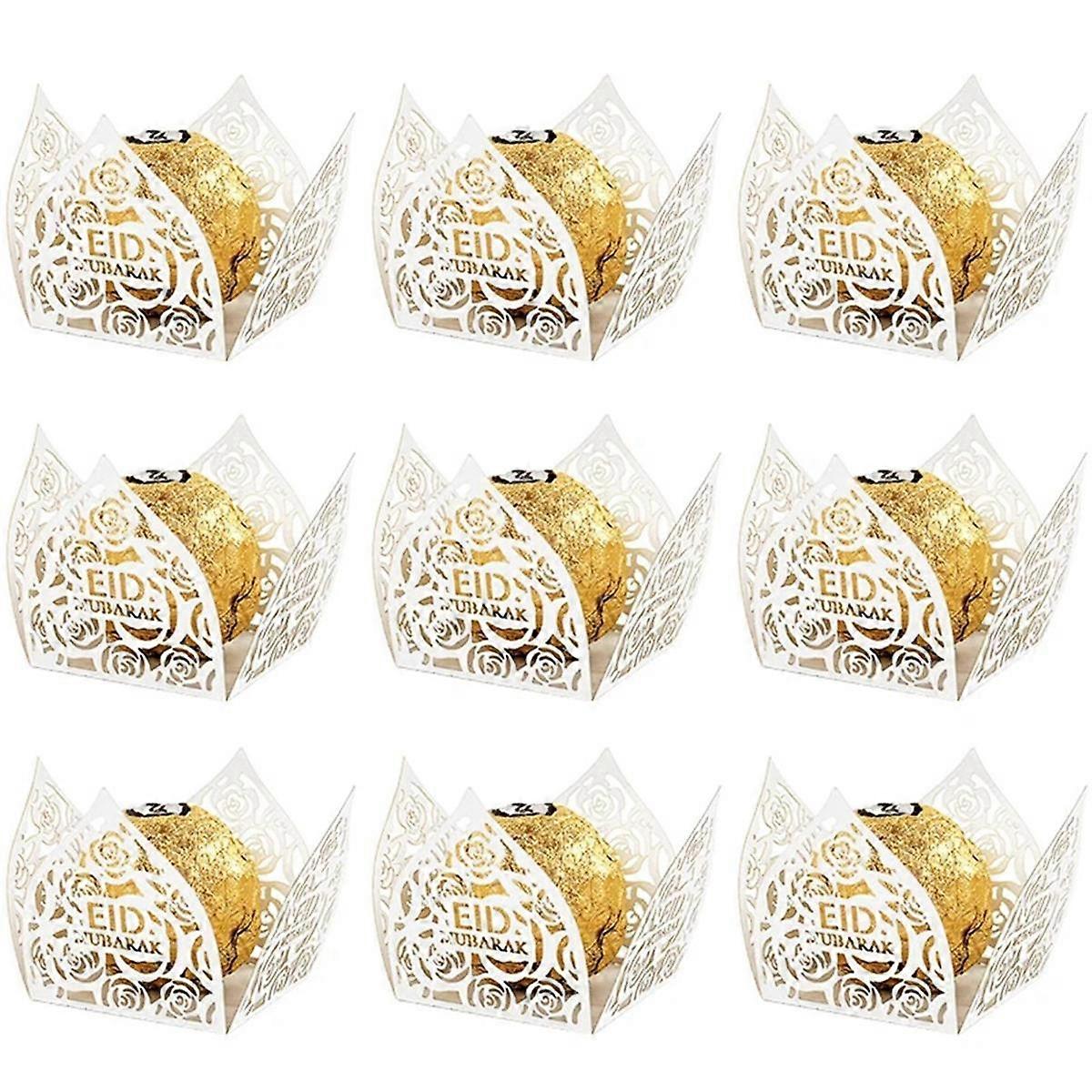 50Pcs Eid Mubarak Decoration Chocolate Wrappers Paper Candy Food Tray Box Ramadan Kareem Islamic Mu