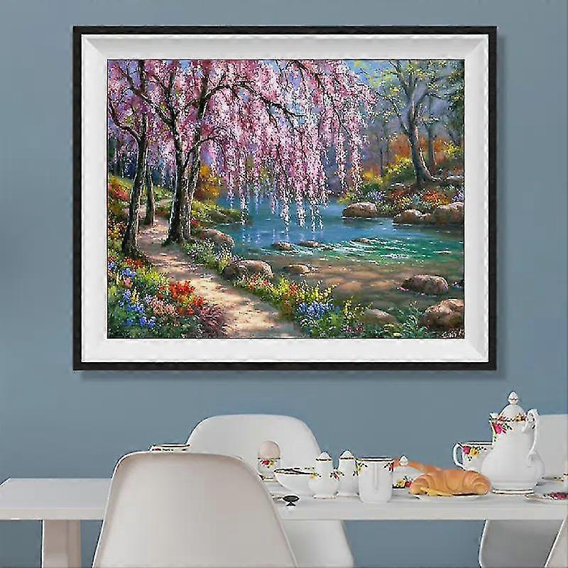 1pc 5d Diy Diamond Maleri, Tree ved elven, Round Diamond