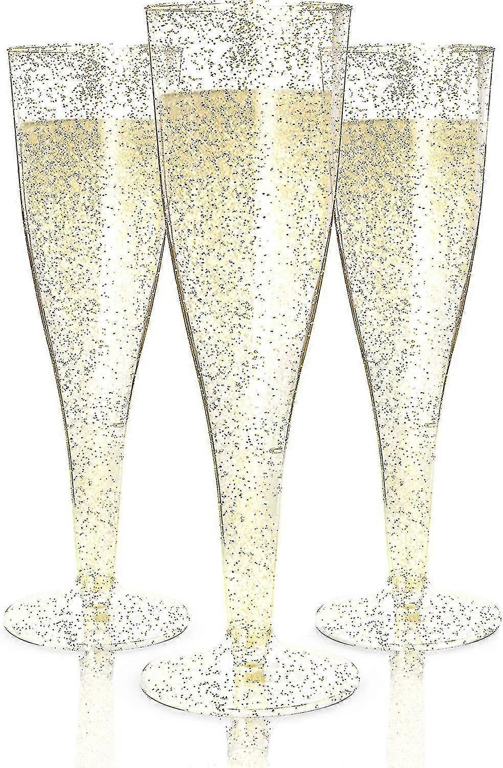 30 مزامير الشمبانيا البلاستيكية | القابل للتصرف الذهب بريق البلاستيك الشمبانيا نظارات للحفلات | أكواب بلاستيكية شفافة لامعة | نظارات التحميص البلاستيكية |