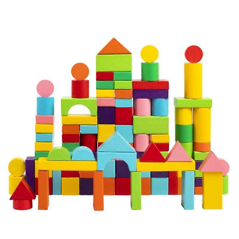 100 colorful large particle building blocks children's wooden toys baby early education puzzle shape pairing cognitive enlightenment