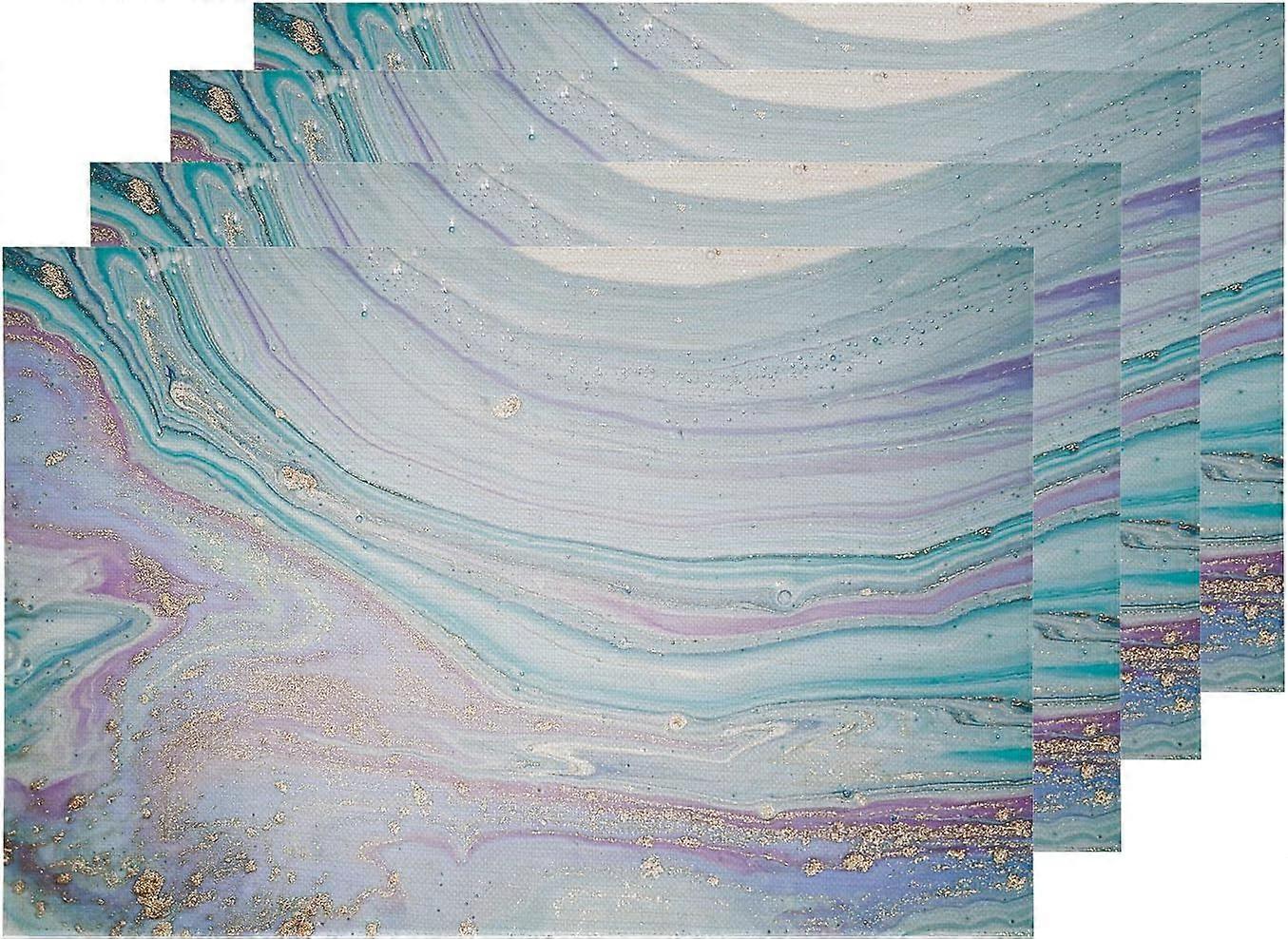 White Abstract Marble Placemats, Colorful Ink Table Mat Linen Burlap Washable Double-Deck Heat Insulation for Dining Table Kitchen Table Set of 4 (12