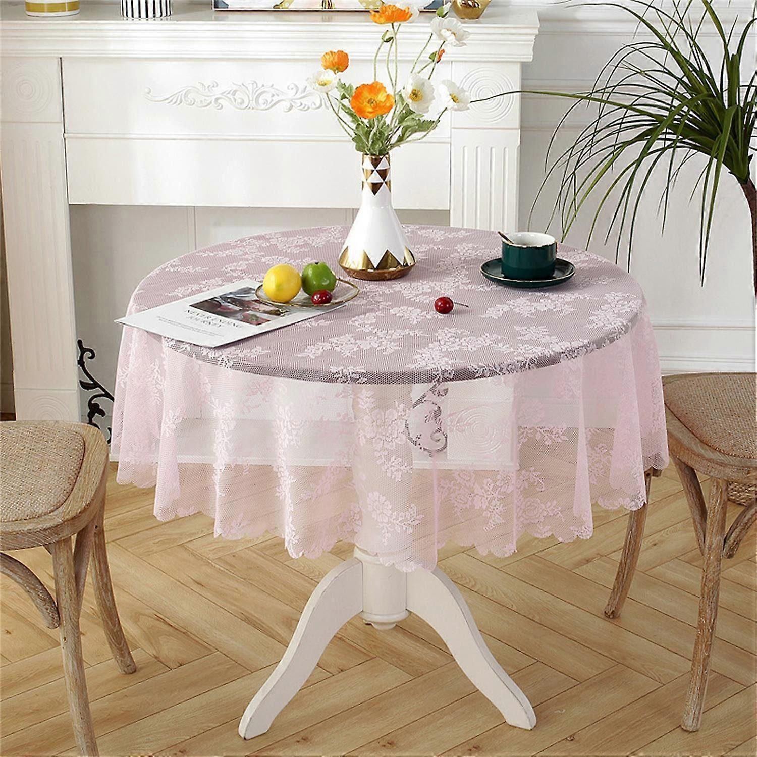 Pink vintage round lace tablecloth