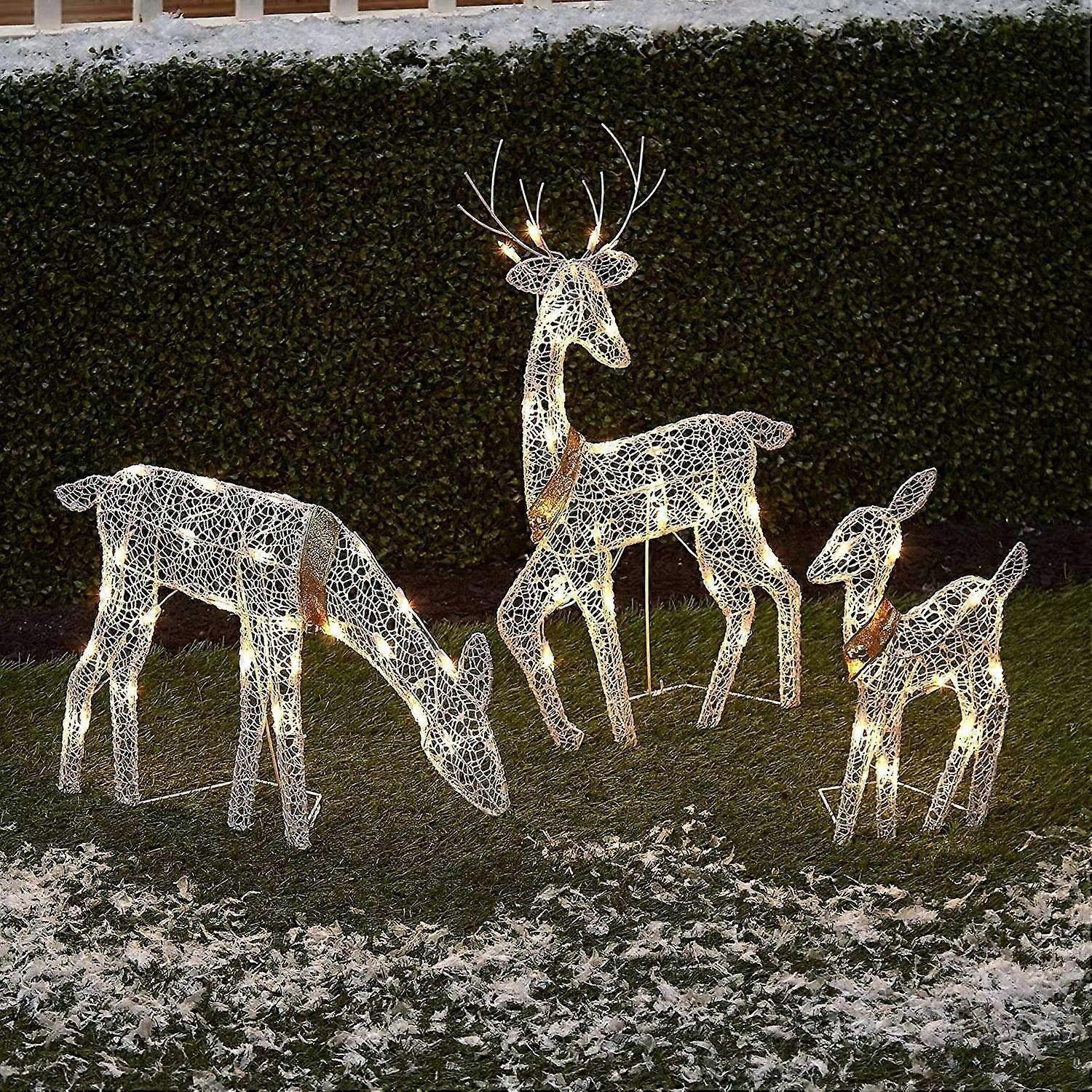 Cross-border Amazon independent station Christmas deer family three outdoor metal luminous ornaments three-piece set factory direct supply large size