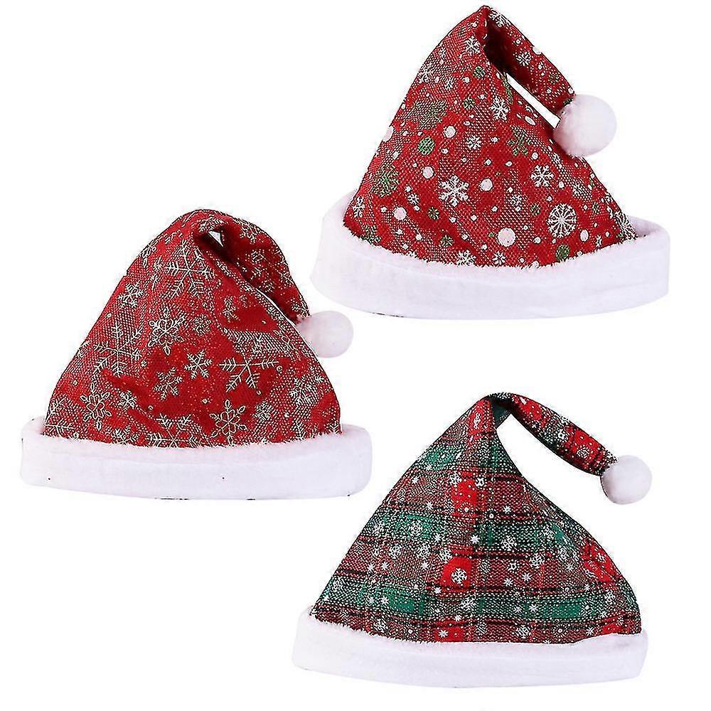 3pcs Thickened Christmas Hat Red Plaid Plush Snowflake