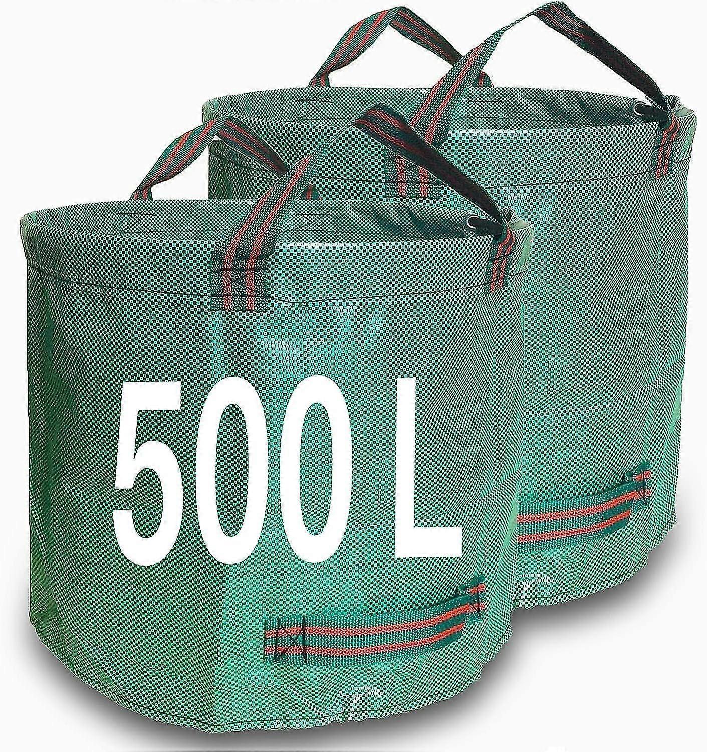 Gartenabfallsäcke 500l x 2 strapazierfähige Gartensäcke, wiederverwendbare Gartensäcke mit Griffen, ideal zum Sammeln von Gartenabfällen, Pflanzenabfällen, Gras und Blättern