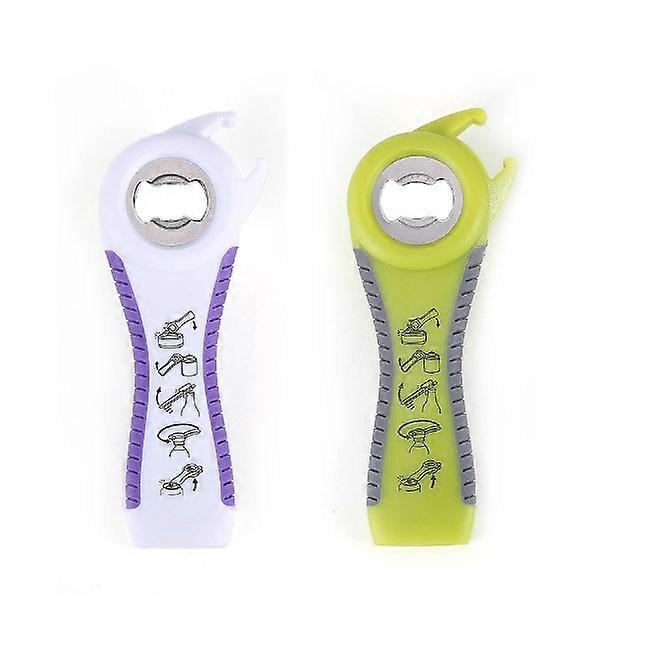 Set of 2 5 in 1 Opener, Bottle Opener, Can Opener, Practical Everyday Tool with Ergonomic Handle for Right and Left Handed People, Green and Purple