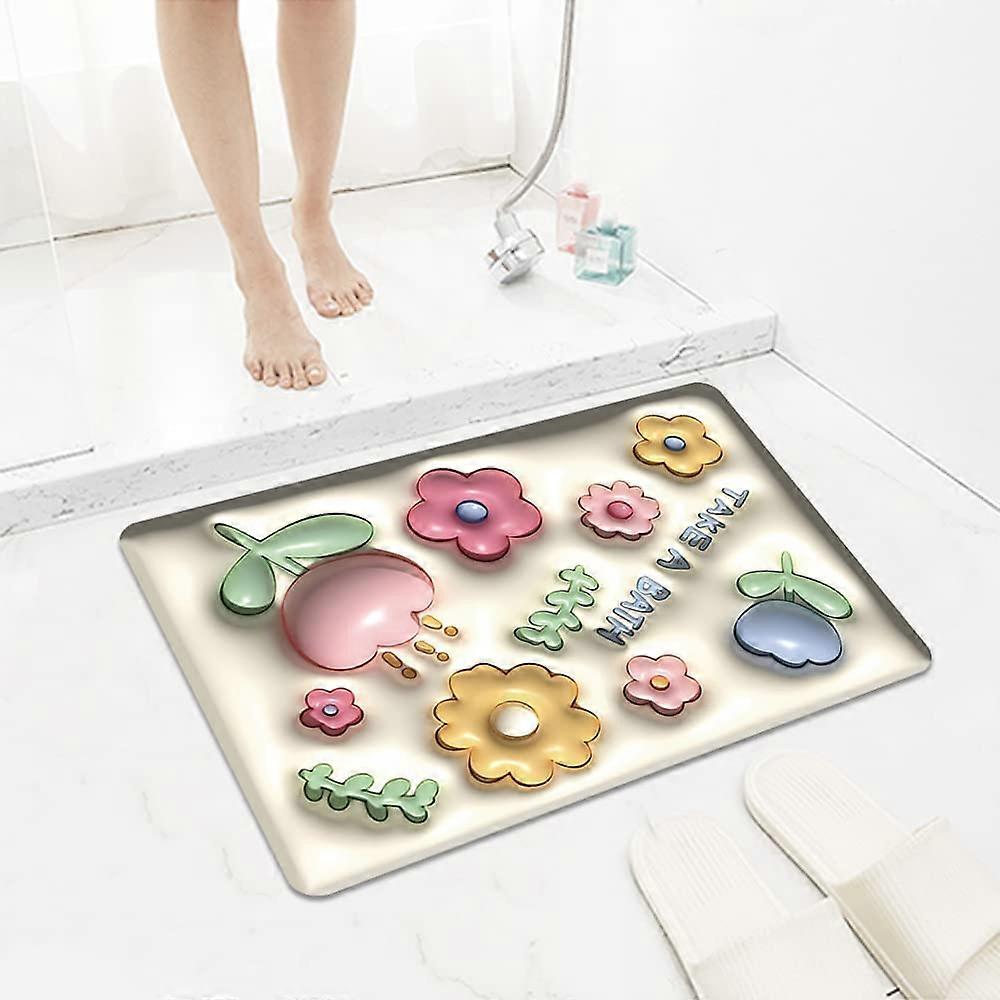 Absorbent Non-Slip Bath Mat,(3D / Flowers, 40_x_60_cm)3D Shower and Bathroom Rugs,Non-Slip Bath Mat,Soft Bathroom Mat,Bathroom Mat
