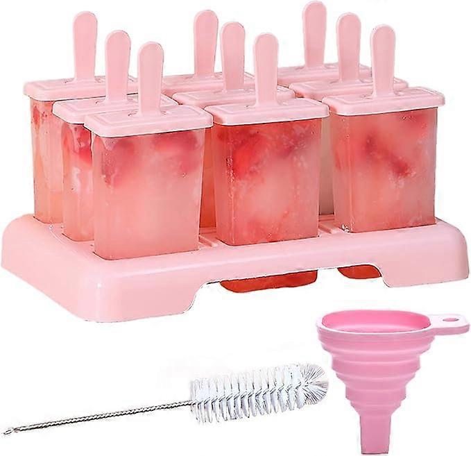 Ice cream mold, 9 popsicle molds that can be reused, with popsicle sticks, brushes and funnels, children's do-it-yourself ice cream, suitable for home