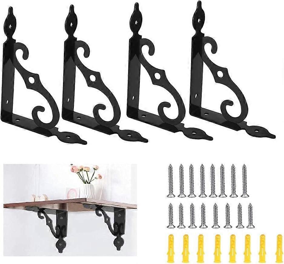 4 PCS Triangular Shelf Brackets Black Shelf Bracket Iron Wall Shelf Bracket Heavy Duty Shelf Brackets Wall Shelf Bracket, 140 * 110mm
