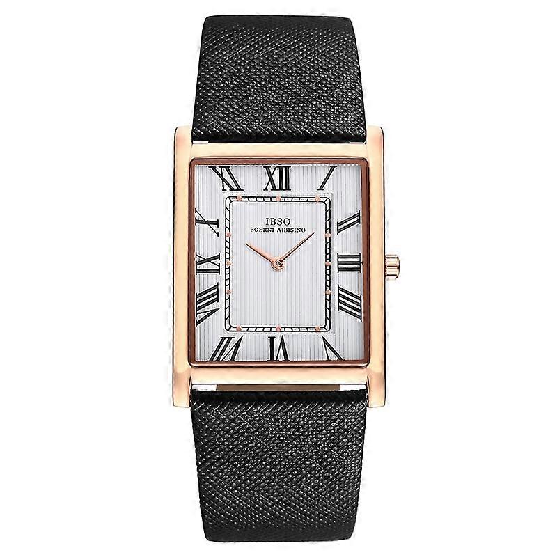 IBSO超薄型長方形ダイヤルメンズクォーツ時計高級ビジネススタイル本革ストラップ防水新しいメンズ腕時計