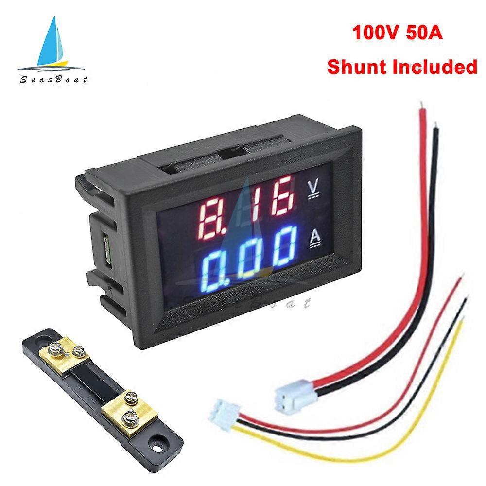 Mini Digital Voltmeter Ammeter DC 0-100V 50A Amp Volt Panel Voltage Current Meter Detector Tester 0.56" Dual LED Display Gauge