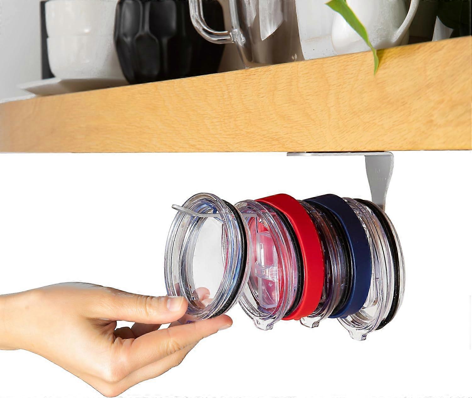 Tumbler Lid Organizer - Horizontal - Self-Adhesive Under-Cabinet Mount, Space-Saving Design, Holds Multiple Lids, Clutter-Free Kitchen Cabinets and Co