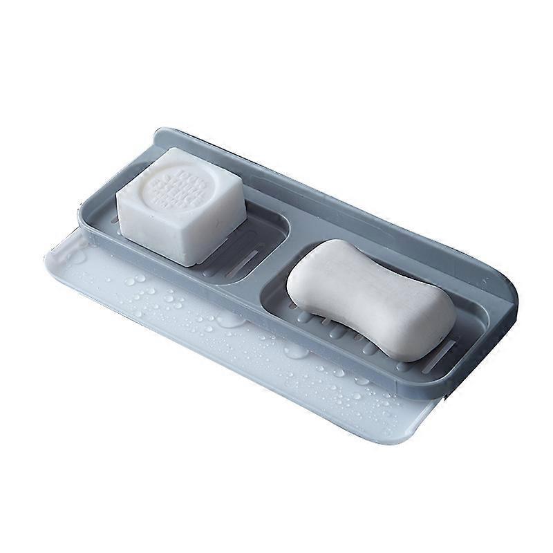 Double Compartment Drawer Design Wall Mounted Soap Dish Double Drain Soap Dish Rack | Soap Dish grey