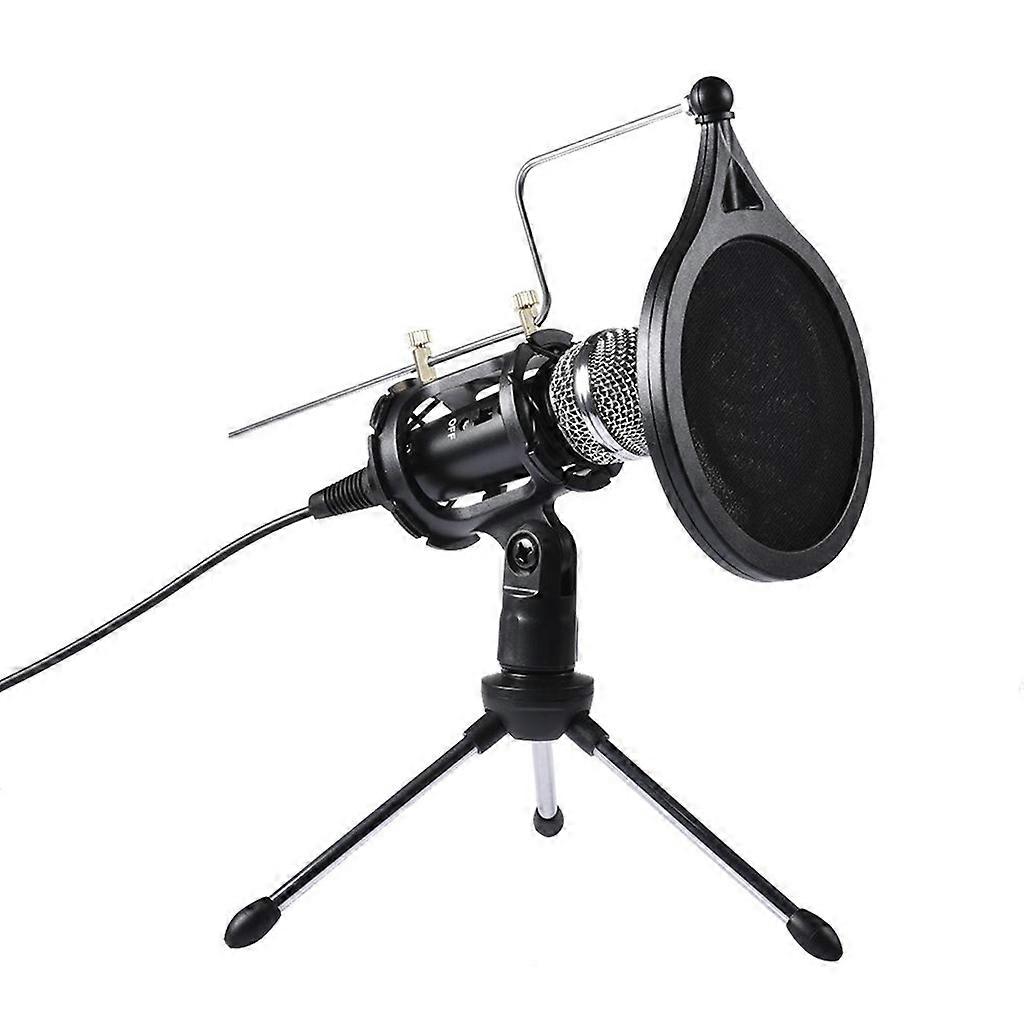 Filter Shock Mount Gain Control Condenser Mic with Stand for Laptop/Computer